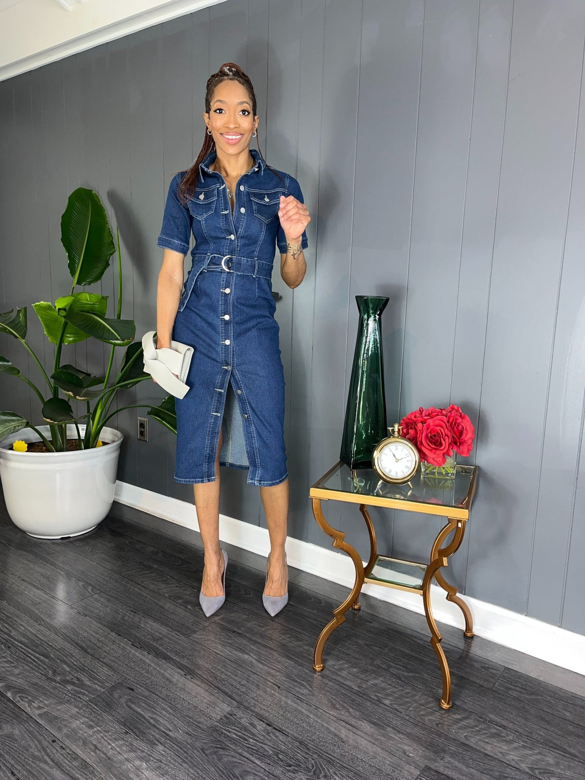 Button Up Denim Dress GlassHouse Chic Button Up Denim Dress GlassHouse Chic