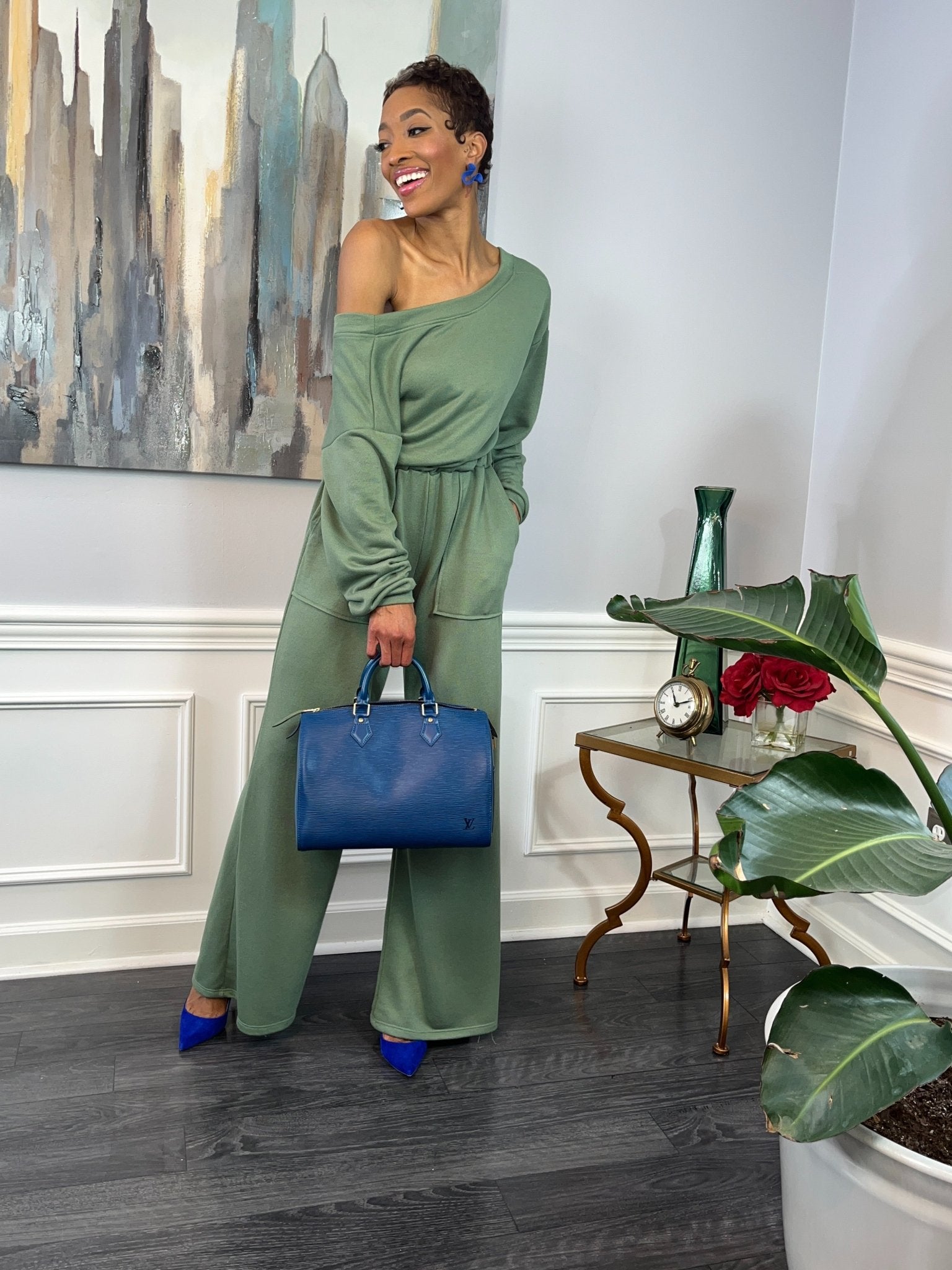 Sage Flowy Jumpsuit GlassHouse Chic Sage Flowy Jumpsuit GlassHouse Chic
